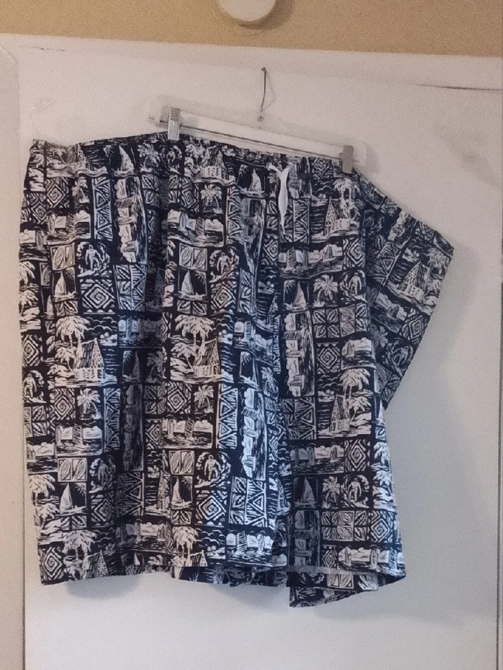 Men's Navy & White Tropical Print Swim Shorts